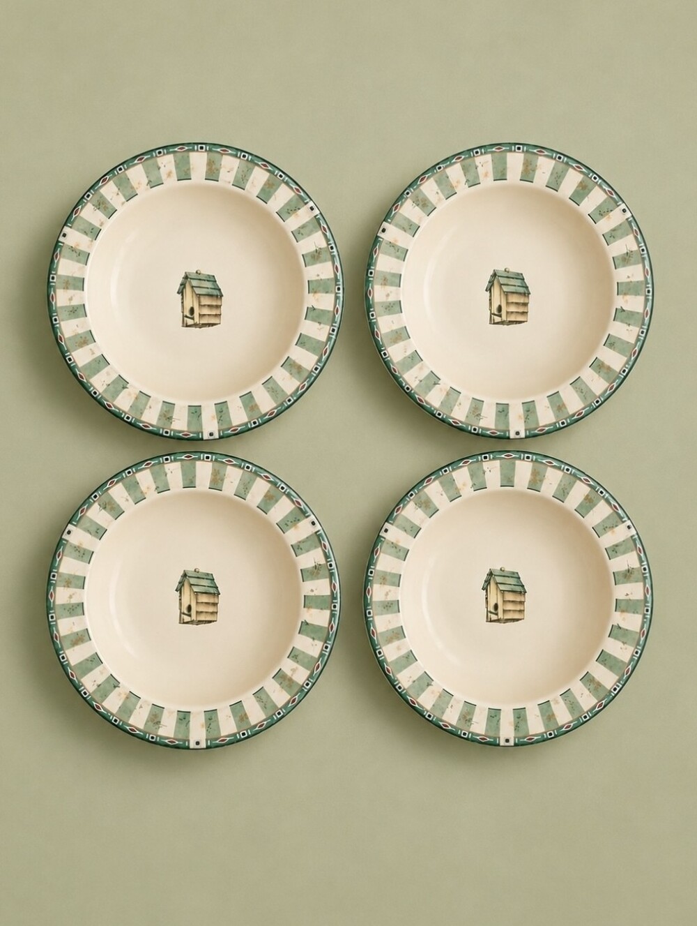 Pfaltzgraff Naturewood Birdhouse Soup Cereal Bowls Set of 4 USA 7 3/8"